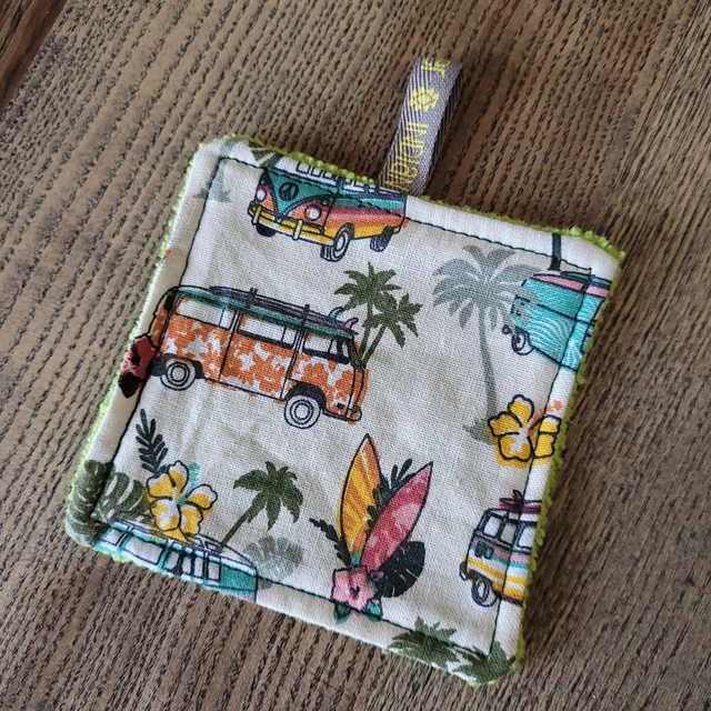 Coton lavable carré : Camping-Car vert