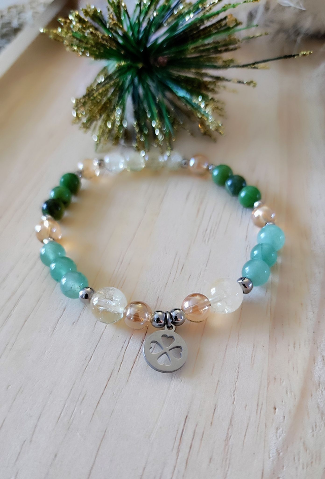 Bracelet "Chance" Aventurine verte, Citrine et Jade Néphrite