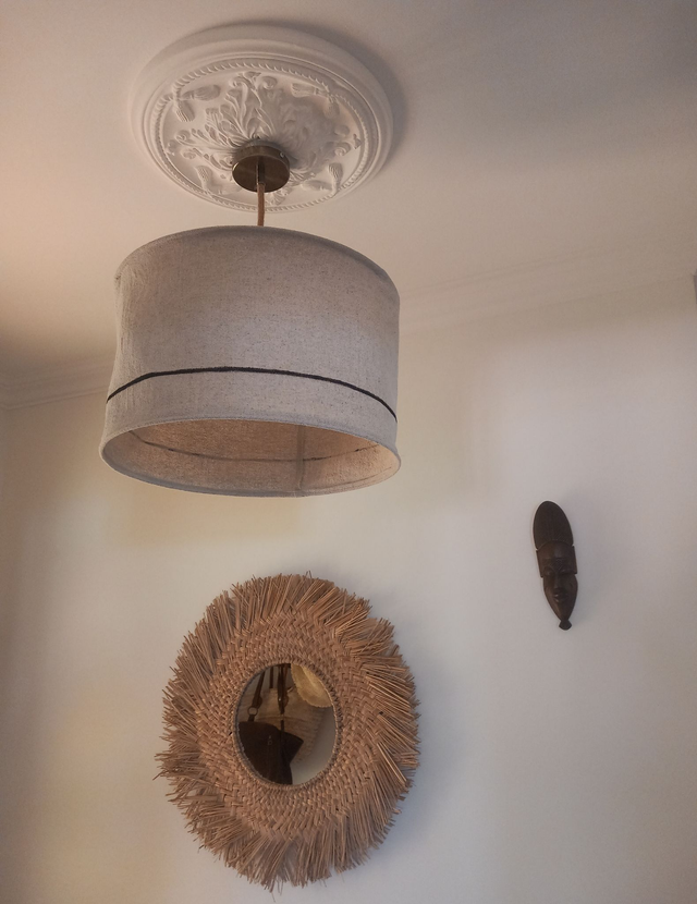 Abat-jour pour suspension en chanvre  artisanal peint diamètre 35 cm 