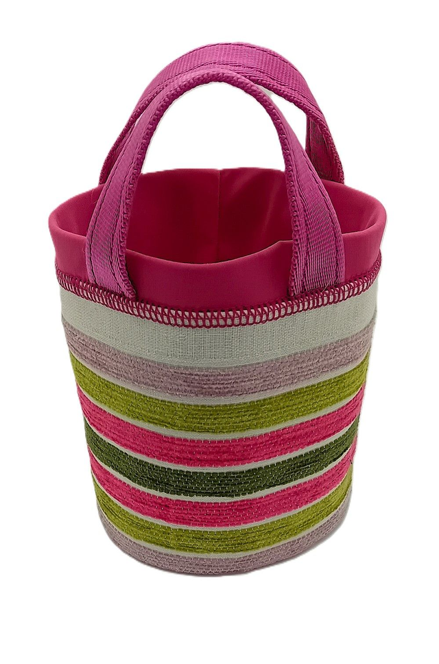 Small Bucket Tub Bag Multicolour Stripe Crafting Accessories Pens Pencils Make-up