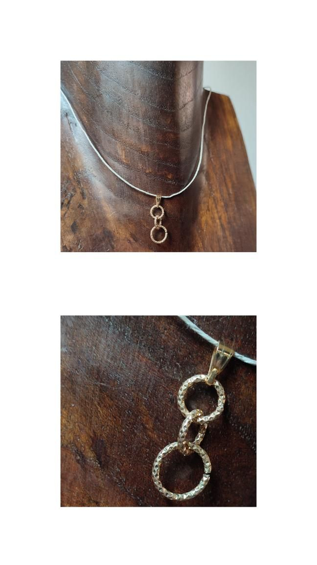 Collier cercles en laiton doré monté sur fil de lin avec chaîne d&#039;extension 