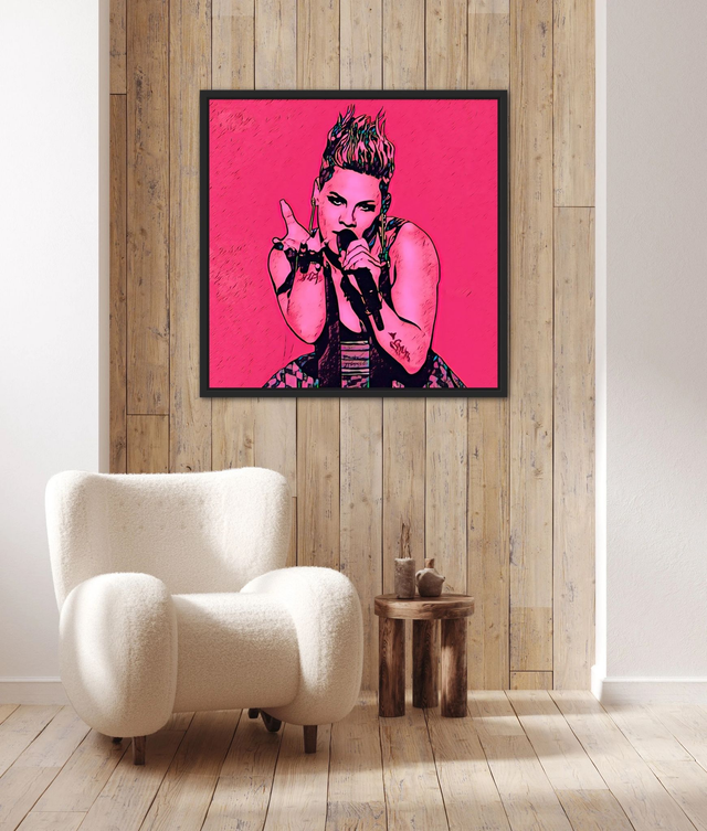 Pink, P!nk, Float Framed Canvas, Square, Wall Art, Wall Decor, Fan Art, Colourful Art