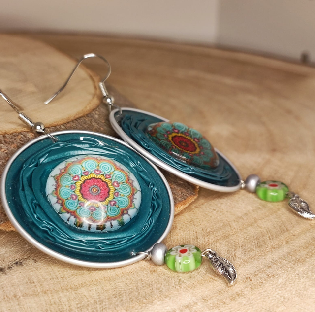 Boucles d'oreilles Mandala Émeraude