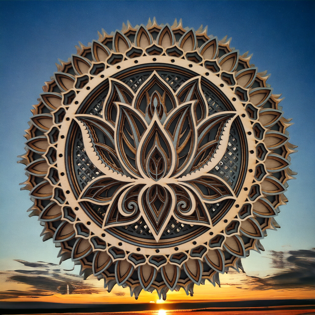 Mandala en bois petit lotus rond