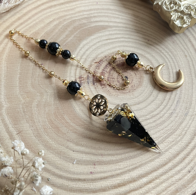 Pendule obsidienne croissant de lune