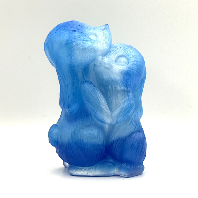 Couple de Lapinous dans les tons bleus et blanc 