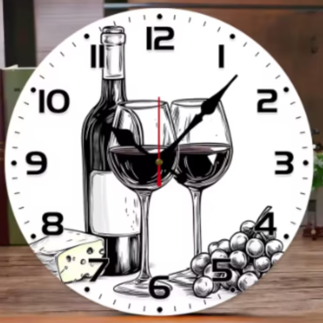 Ronde wandklok van hout Wijn en Kaas (25cm)