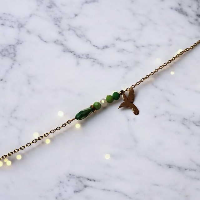 Bracelet acier inoxydable vert et doré