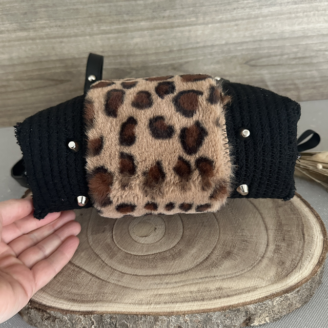 Sac Gaia - noir & fourrure léopard