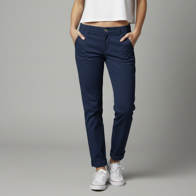 Pantalon Chino Place du Jour Bleu Marine - Coupe Slim Stretch Femme