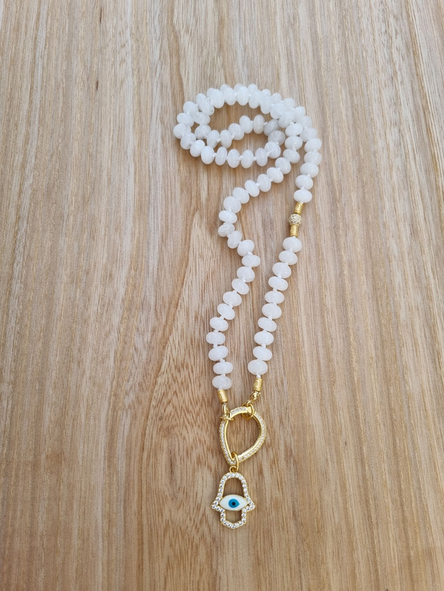 Kette Giada - weisse Jade - Rondelle, handgeknotet