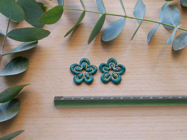 Maxi double fleur vert/doré encre