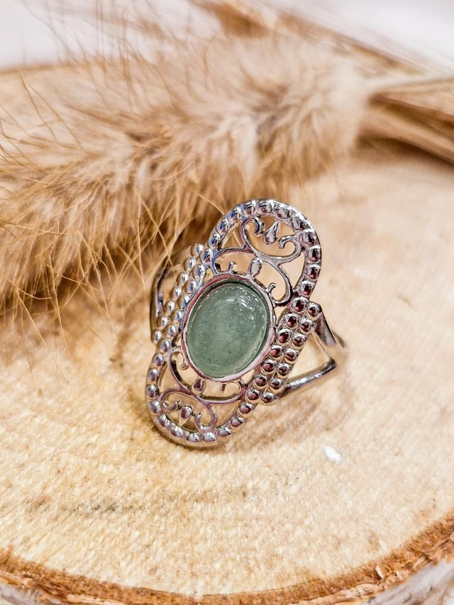 Bague "Orientale" - Modèle argenté et vert 