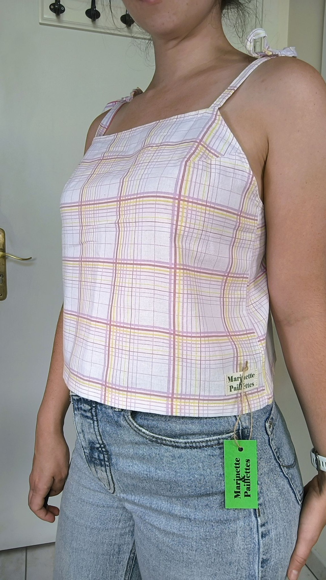 Top à carreaux rose et jaune - Taille 1