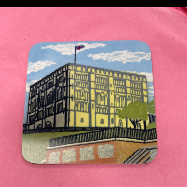 Norwich castle coaster linocut lain 