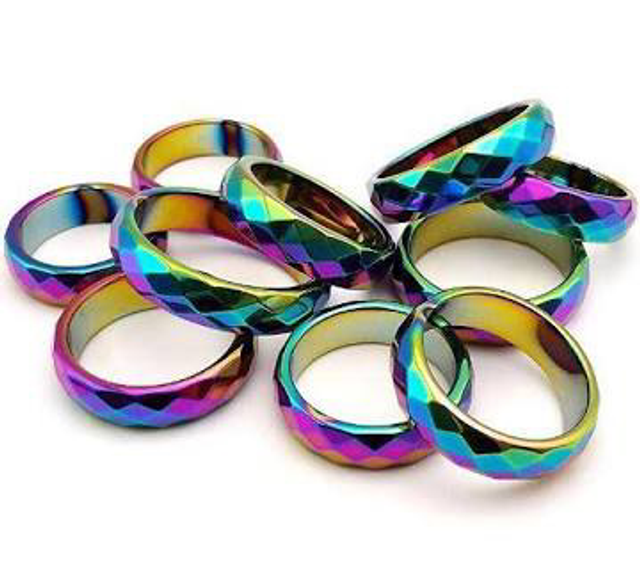 Rainbow Hematite Rings