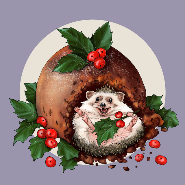 Hedgehog Christmas Card - Christmas Pudding