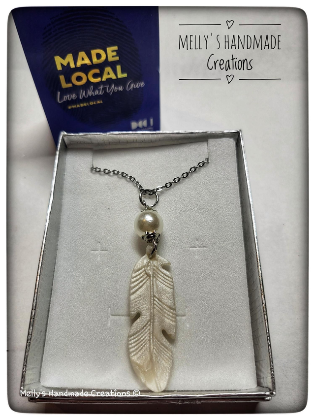 Feather and Pearl Pendant on silver chain