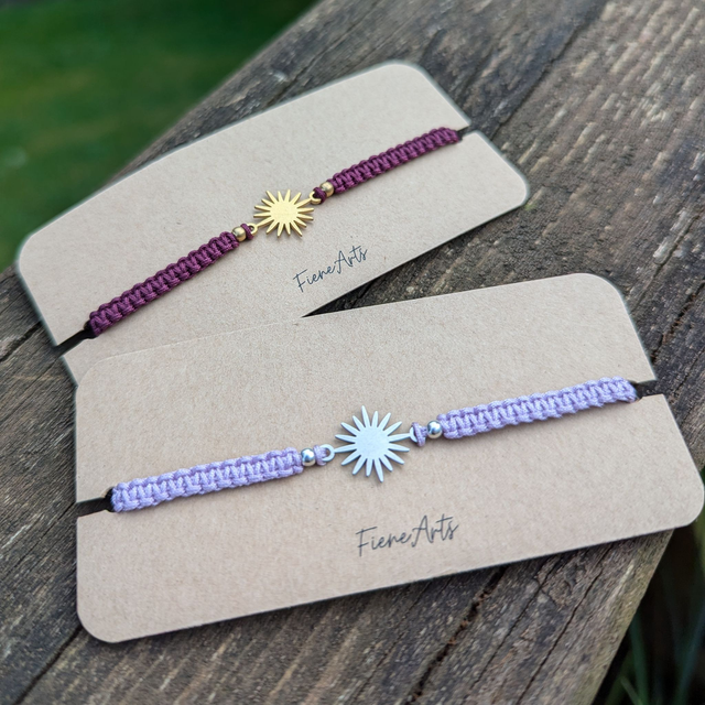 Sonne - makramee Armband mit Edelstahlverbinder