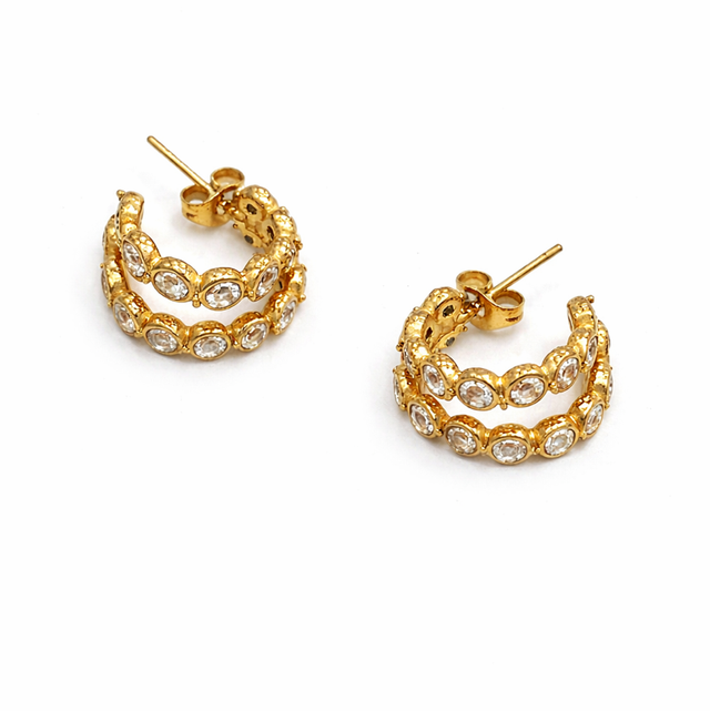 Argollas acero dorado cristales 