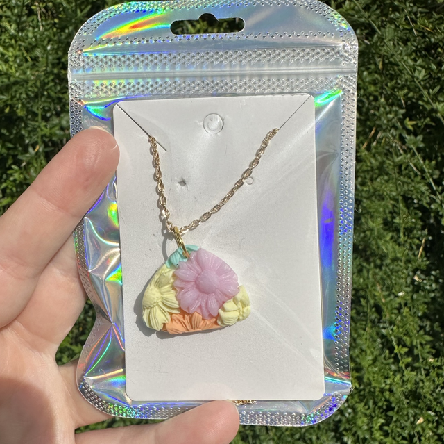 3D Floral Polymer Clay Necklace 