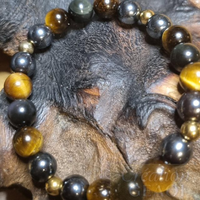 Bracelet de Protection Oeil de tigre, hématite et obsidienne noire