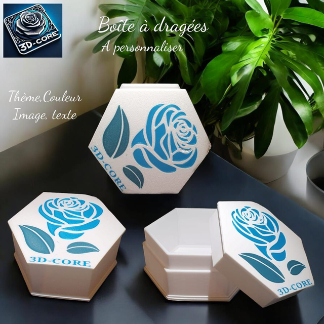 Boite à dragées &quot;ROSE&quot; hexagone