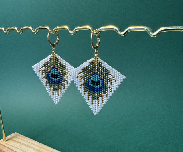 Boucles tissées Goldfilled 14k « Paon »