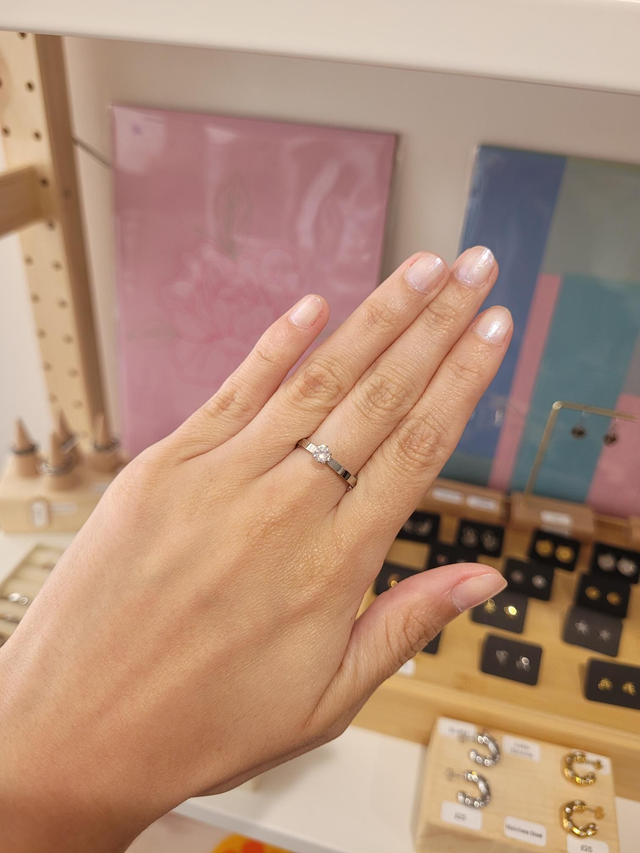 Stainless steel cubic zirconia solitaire ring - Size O - SL-061