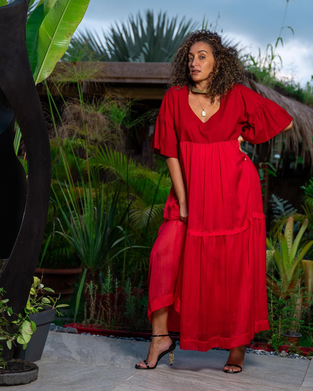 Robe mousseline de soie rouge doublée 