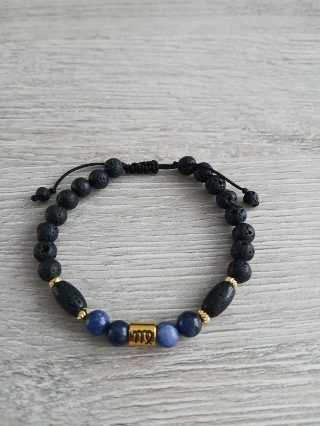 Sterrenbeeld armband Maagd - Sodaliet &amp; Lavasteen - verstelbaar (7.026)