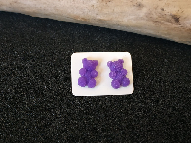 Boucles d'oreilles clous nounours violet