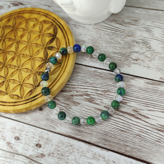 Bracelet &quot;Azurite et cristal&quot;