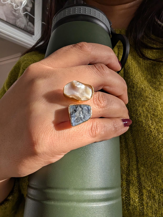 Gemstone Natural Stone Rings| Mother of Pearl|Amazonite|Amethyst|Raw Sapphire Gehna by Anjaneya Jewelry 