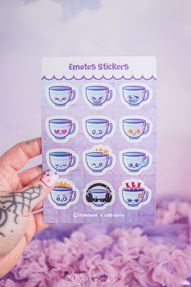 Planche d'autocollants Emoticons tasse de thé Ahosome