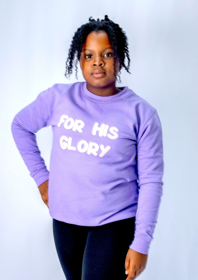 For His Glory Lavender Puff Sweatshirt -  1 Cor 10:31 [KIDS]