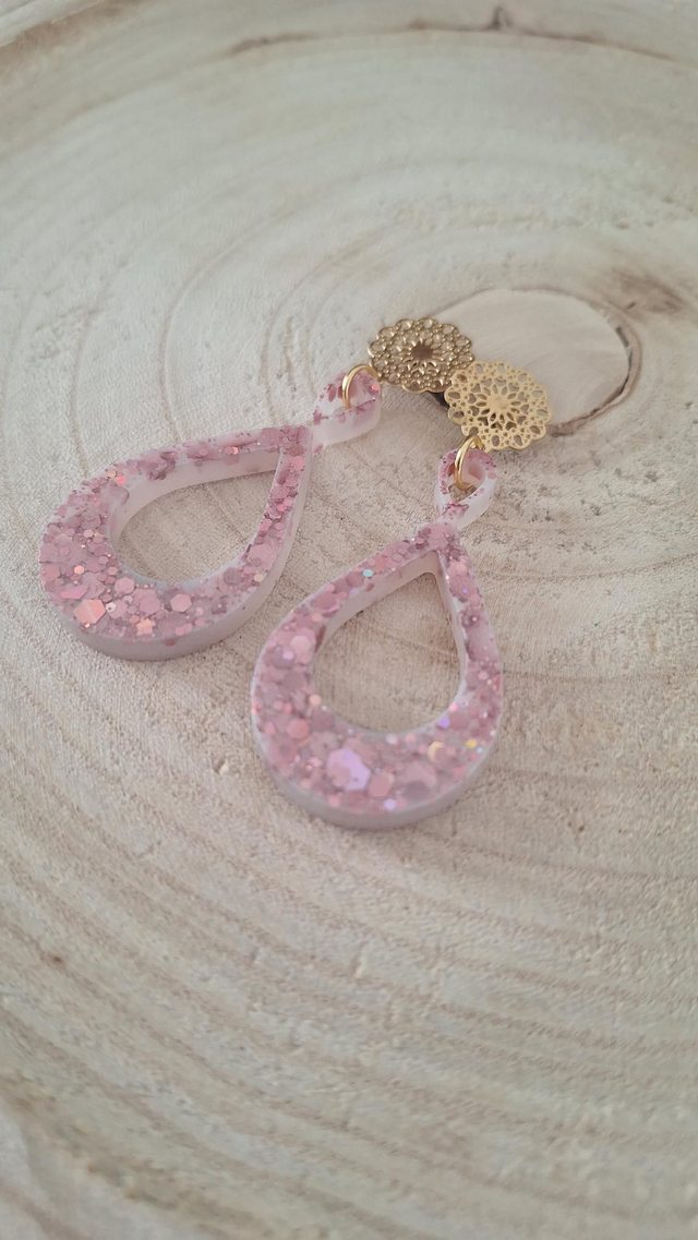 Boucles d&#039;oreilles infinis blanc/paillettes roses