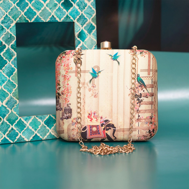 Elephant &amp; Birds Printed Clutch Bag