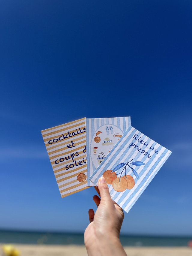 Lot de 3 Cartes Postales – Aquarelles estivales