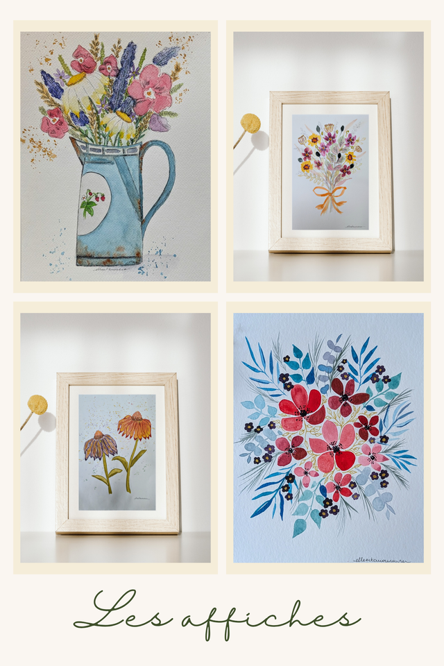 Illustration à l'aquarelle A4  - Les fleurs en vases