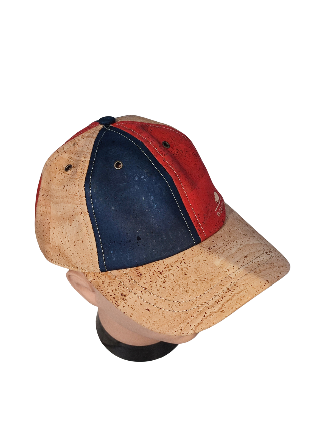 Casquette en liège naturel rouge et bleu montado