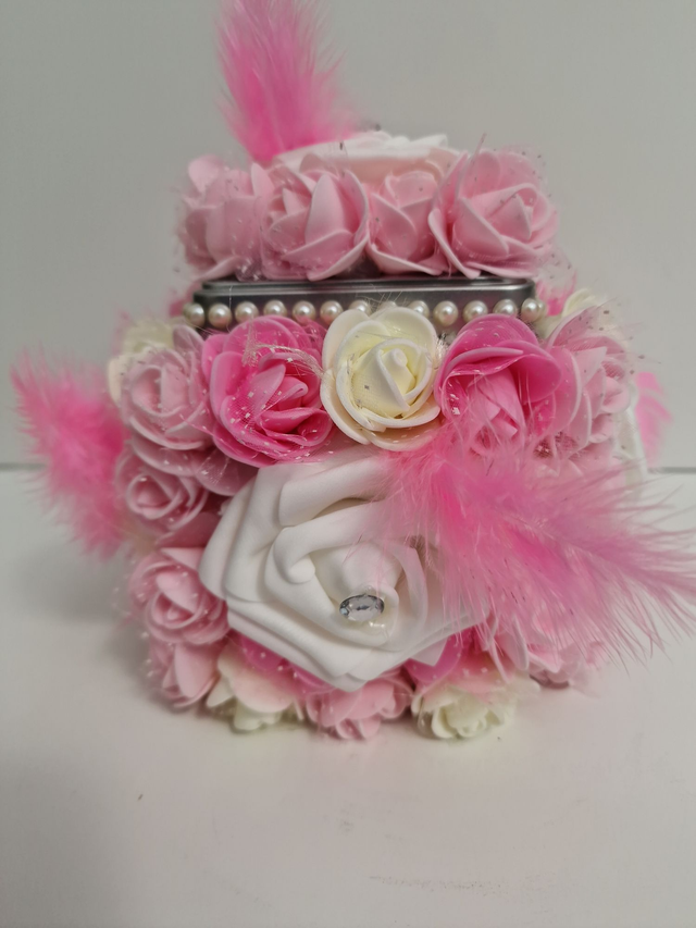 Boite A Bijoux Boite Décorative Fleurs Roses Blanches Plumes Perles Strass