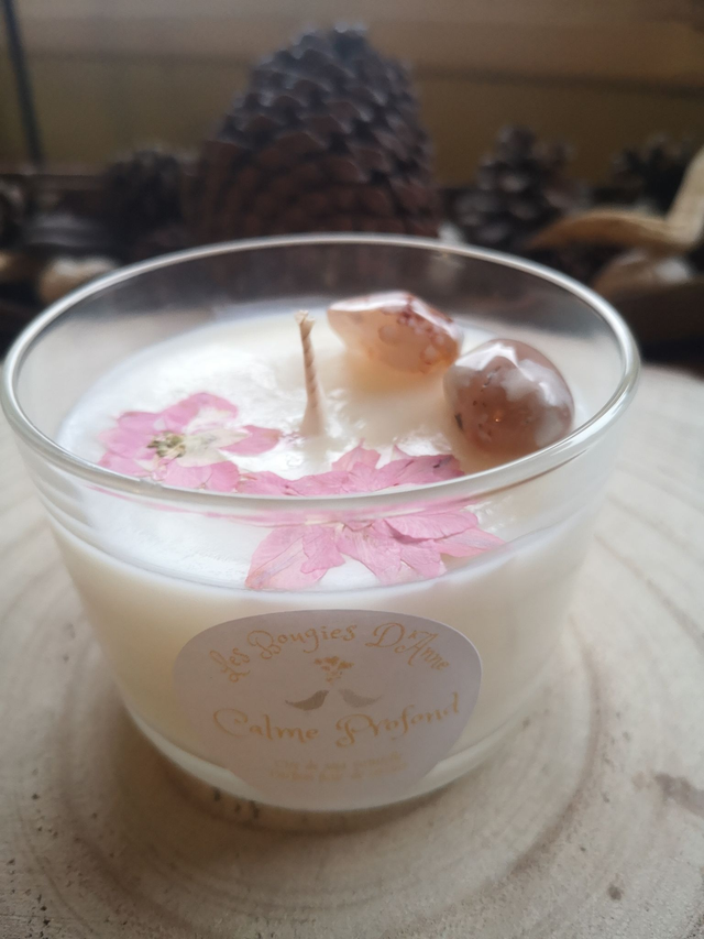 Bougie en cire de soja fleur de cerisier, deux pierres de Sakura, senteur fleur de cerisier