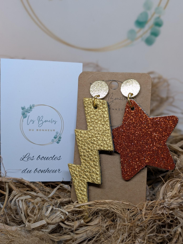 Boucles d&#039;oreilles Asymétrique doré ginger paillettes nc007