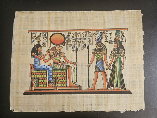Ancient Egyptian Gods Ra &amp; Horus Papyrus Art – Sacred Royal Ceremony &amp; Pharaonic Wall Decor – 23 × 33 cm