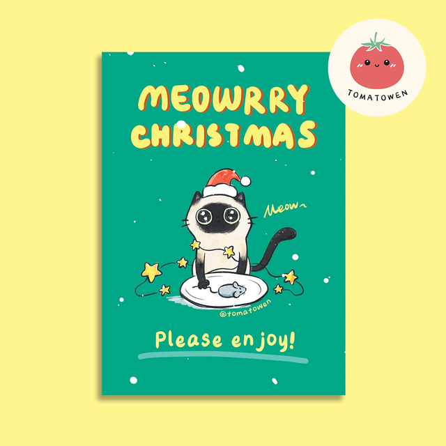 Postcard: Meorry Christmas Siamese cat