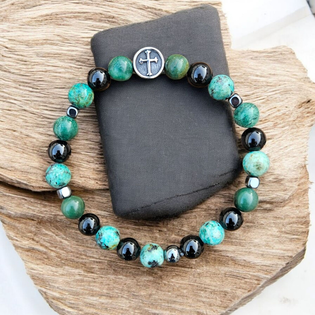 Bracelet Homme "Protection" : Tourmaline Noire, Jade &amp; Turquoise