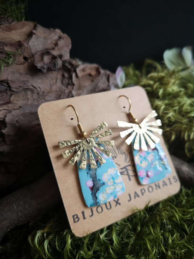 Boucles d'oreilles - crochets - papier washi - fleurs - soleil - La&Titia