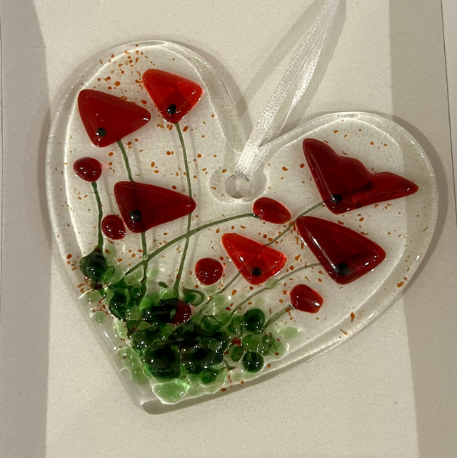 Hanging Glass Flower Heart Decorations