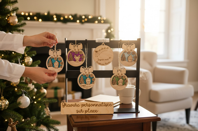 Boule de Noël en bois personnalisée 